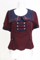 画像1: Ozz oneste / ナポレオンデザインセーラー襟半袖ブラウス  ワイン S-26-07-19-001-OO-BL-SZ-ZS (1)
