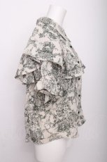 画像2: axes femme / タイ付トワルドジュイ風柄ブラウス  オフｘグリーン S-26-07-21-017-AX-BL-AS-ZS (2)