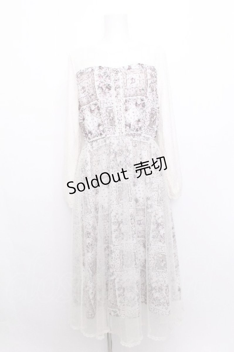 画像1: axes femme POETIQUE / パッチワーク柄×チュールワンピース  オフｘピンク S-26-07-22-055-AX-OP-AS-ZS (1)