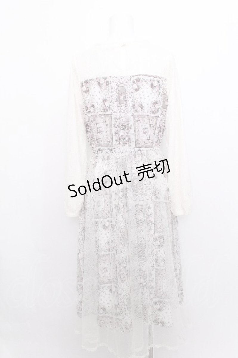 画像2: axes femme POETIQUE / パッチワーク柄×チュールワンピース  オフｘピンク S-26-07-22-055-AX-OP-AS-ZS (2)