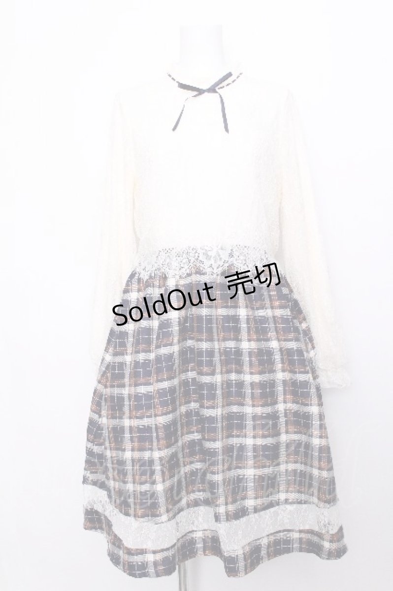 画像1: axes femme POETIQUE / レースチェック柄ワンピース  紺 S-26-07-22-056-AX-OP-AS-ZS (1)