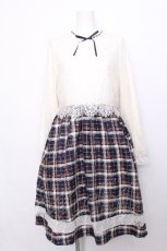 画像1: axes femme POETIQUE / レースチェック柄ワンピース  紺 S-26-07-22-056-AX-OP-AS-ZS (1)