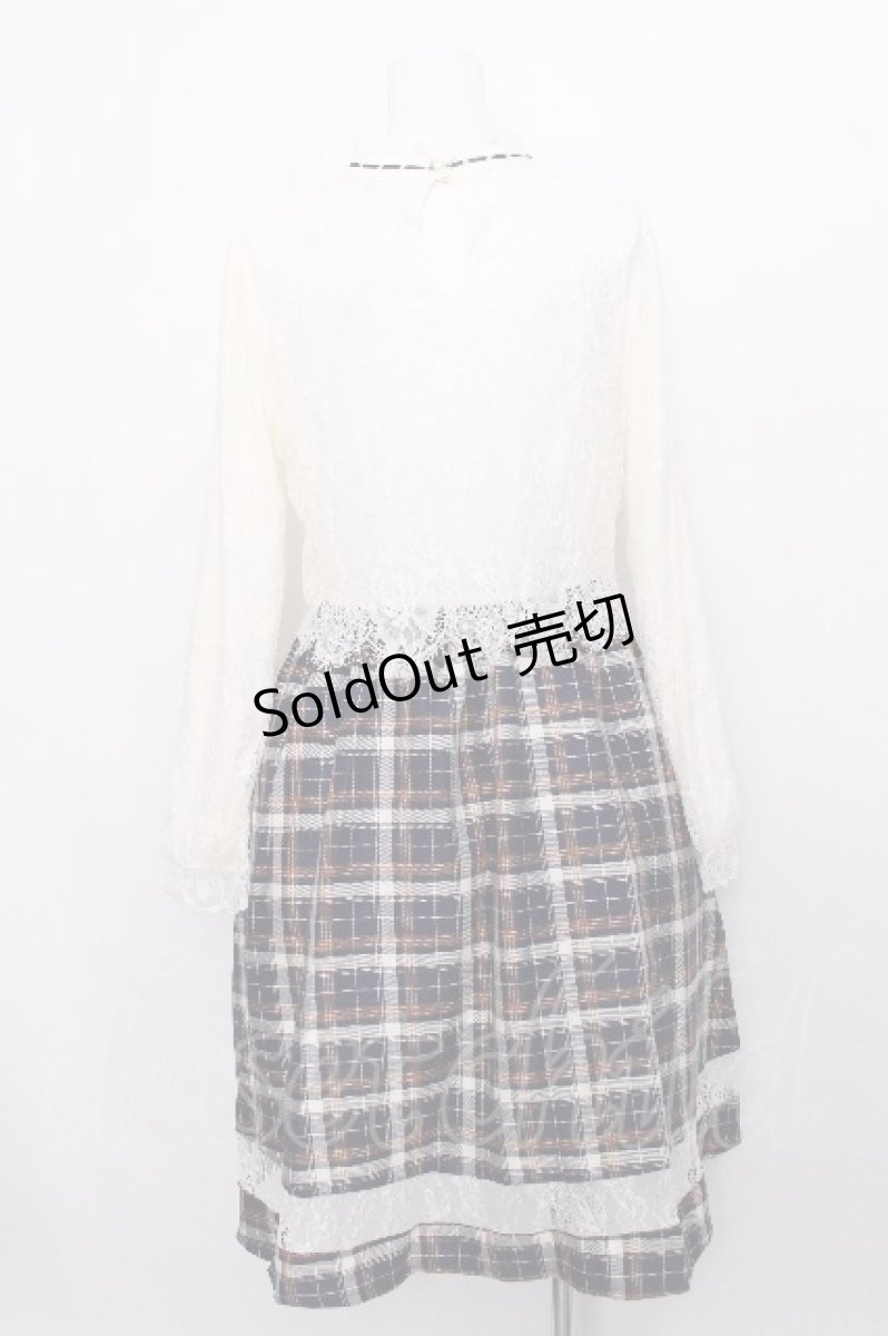 画像2: axes femme POETIQUE / レースチェック柄ワンピース  紺 S-26-07-22-056-AX-OP-AS-ZS (2)
