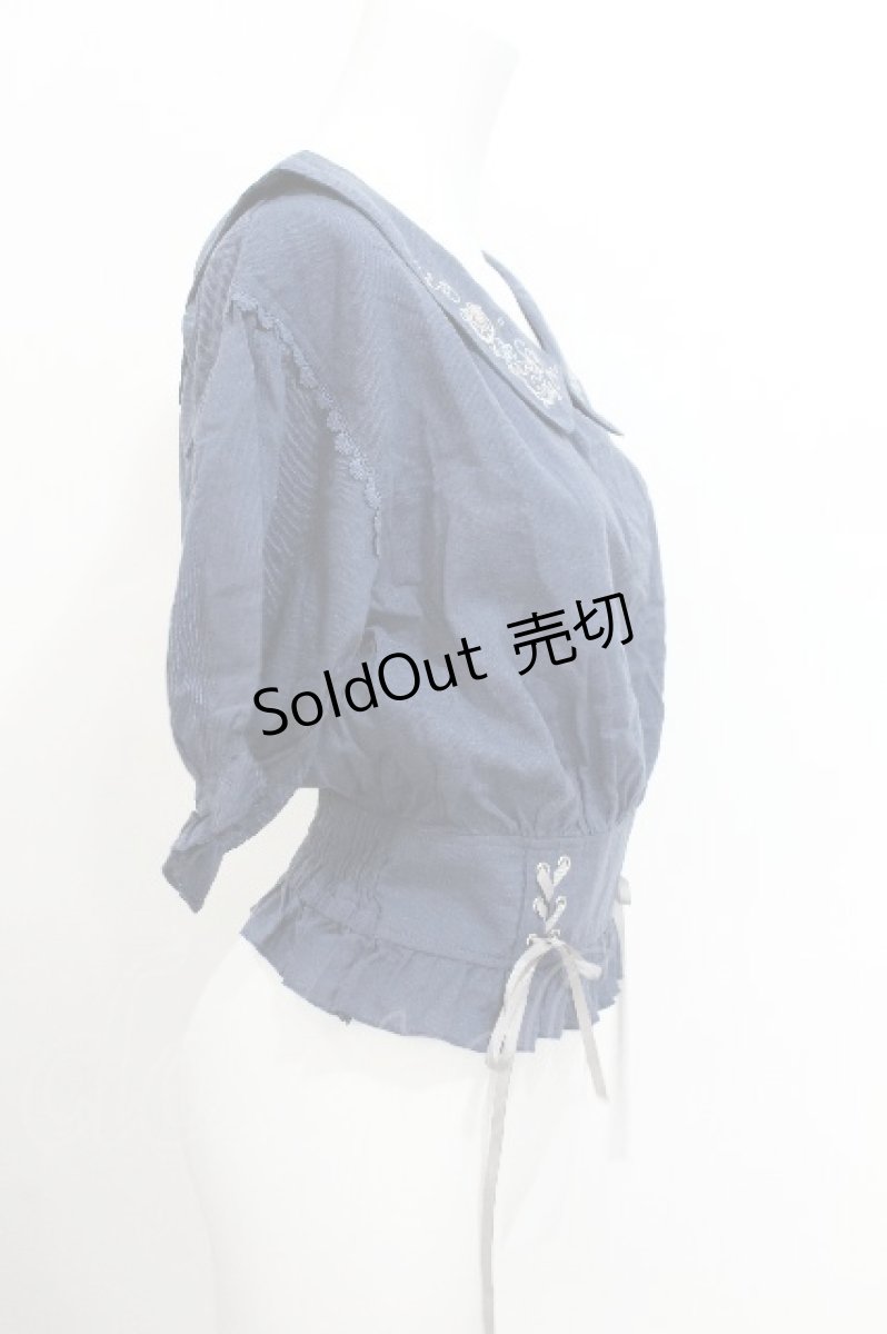 画像2: axes femme POETIQUE / マリン刺繍オフショルブラウス  ブルー S-26-07-23-025-AX-BL-AS-ZS (2)