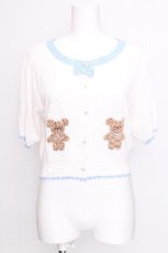 画像1: axes femme kawaii / クマ柄半袖ニットカーディガン  白ｘサックス S-26-07-24-032-AX-TO-HR-ZS (1)