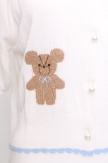 画像4: axes femme kawaii / クマ柄半袖ニットカーディガン  白ｘサックス S-26-07-24-032-AX-TO-HR-ZS (4)