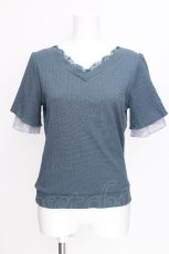 画像1: axes femme / 袖シフォン半袖リブトップス  ブルー S-26-07-24-035-AX-TO-HR-ZS (1)