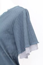 画像4: axes femme / 袖シフォン半袖リブトップス  ブルー S-26-07-24-035-AX-TO-HR-ZS (4)