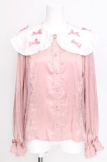 画像1: axes femme kawaii / プチリボン配色ブラウス  ピンク S-26-07-24-023-AX-BL-HR-ZS (1)