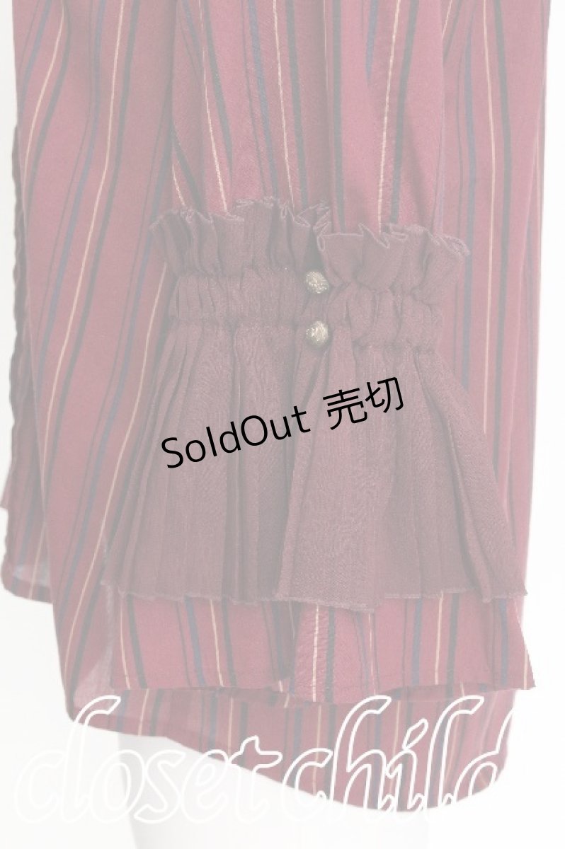 画像4: axes femme POETIQUE / 袖フリルストライプブラウス  エンジ S-26-07-29-004-AX-BL-HR-ZS (4)