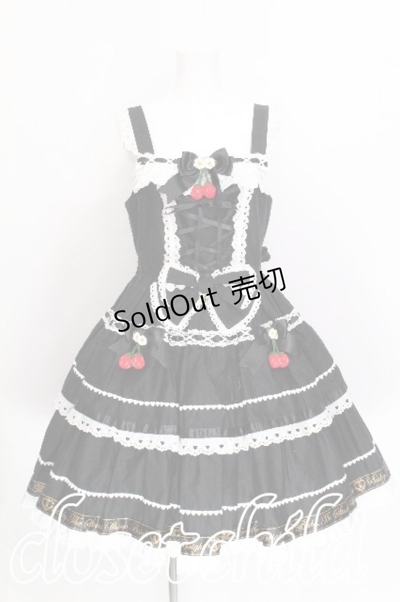 画像1: BABY,THE STARS SHINE BRIGHT / ゆらゆらいちごのHappy Berry Presentジャンパースカート  黒ｘ白 S-26-07-29-040-BA-OP-HR-ZS (1)