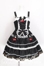 画像1: BABY,THE STARS SHINE BRIGHT / ゆらゆらいちごのHappy Berry Presentジャンパースカート  黒ｘ白 S-26-07-29-040-BA-OP-HR-ZS (1)