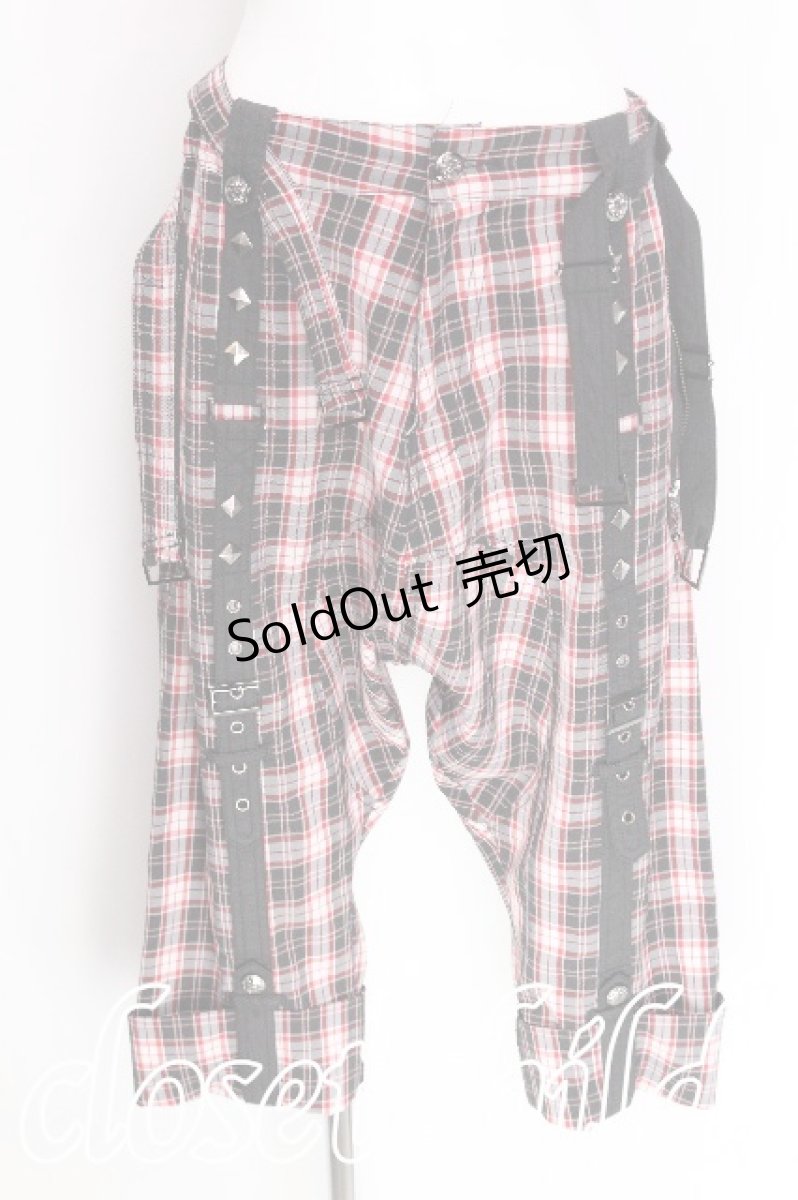 画像1: ALGONQUINS / チェック柄サルエルパンツ  黒ｘ白ｘ赤 S-26-07-29-055-AL-PA-HR-ZS (1)