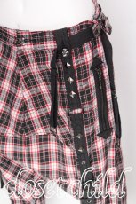 画像3: ALGONQUINS / チェック柄サルエルパンツ  黒ｘ白ｘ赤 S-26-07-29-055-AL-PA-HR-ZS (3)