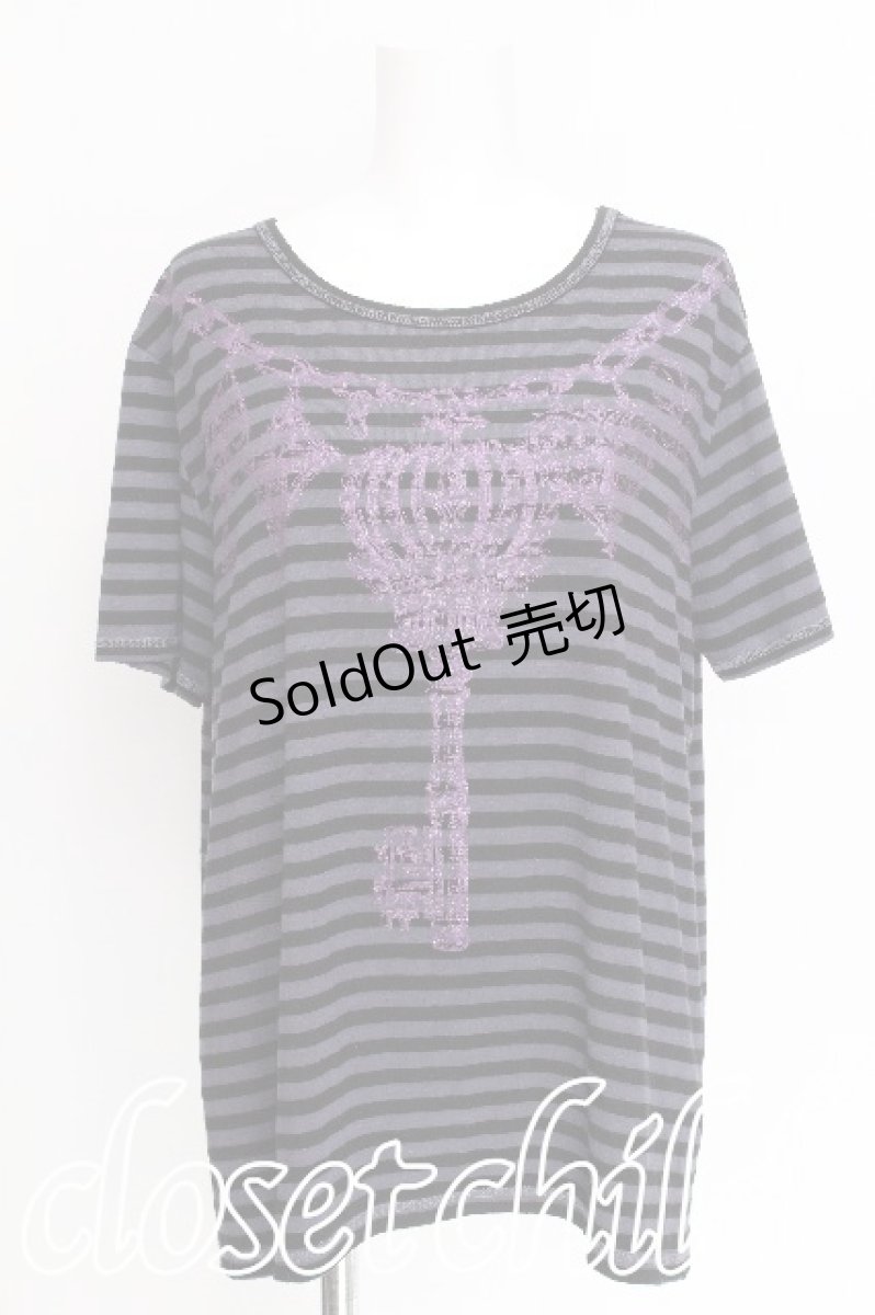 画像1: ALGONQUINS / プリントボーダーTシャツ  黒ｘグレー S-26-07-29-009-AL-TS-HR-ZS (1)