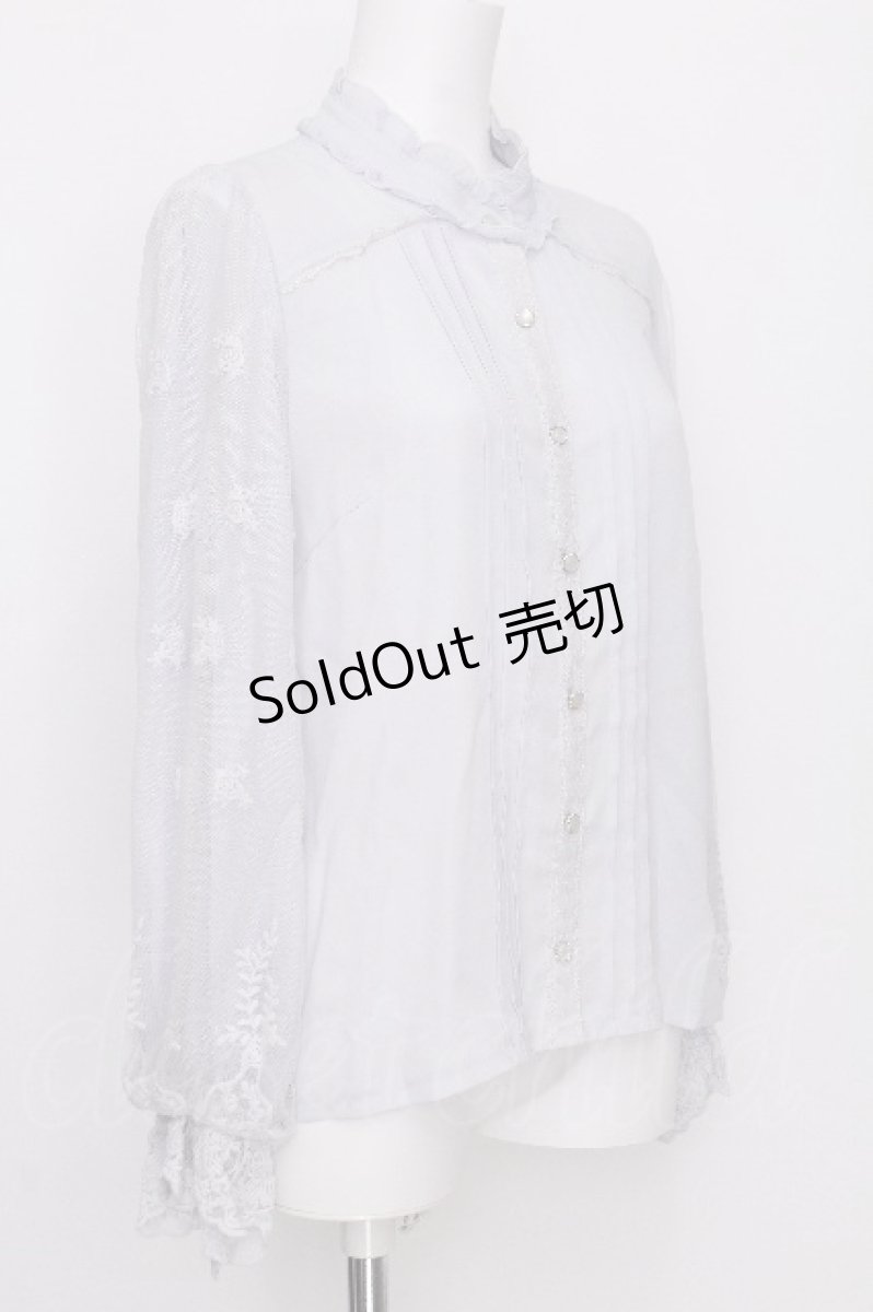 画像3: axes femme / レース袖リボンタイブラウス  サックス S-26-07-31-018-AX-BL-AS-ZS (3)