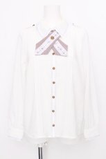 画像1: Amavel / Message Stripeクロスタイブラウス  白ｘラベンダー S-26-08-01-038-CA-BL-HR-ZS (1)