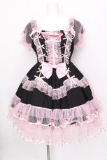 画像1: 中国ロリータ / ドットチュールワンピース M 黒ｘピンク S-26-08-03-033-LO-OP-HR-ZS (1)