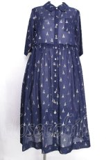 画像1: Jane Marple / LA TOUR EIFFELシャツドレス  ネイビー×ホワイトゴールド S-26-08-05-042-JM-OP-HR-ZS (1)
