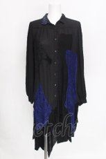 画像1: DARK RED  RUM / 襟鱗デザインレース切替シャツ  黒ｘ青 S-26-08-05-019-HN-BL-HR-ZS (1)
