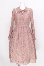 画像1: evelyn / レースリボンロングワンピース  ピンクベージュ S-26-08-09-017-LO-OP-HR-ZS (1)