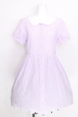 画像1: F i.n.t / 貝殻刺繍ギンガムワンピース  紫ｘ白 S-26-08-09-018-CA-SK-HR-ZS (1)