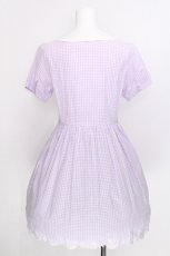 画像2: F i.n.t / 貝殻刺繍ギンガムワンピース  紫ｘ白 S-26-08-09-018-CA-SK-HR-ZS (2)