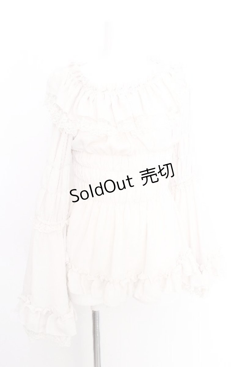 画像1: ATELIER PIERROT / レースシャーリング姫袖ブラウス  オフ S-26-08-10-004-EL-BL-AS-ZS (1)