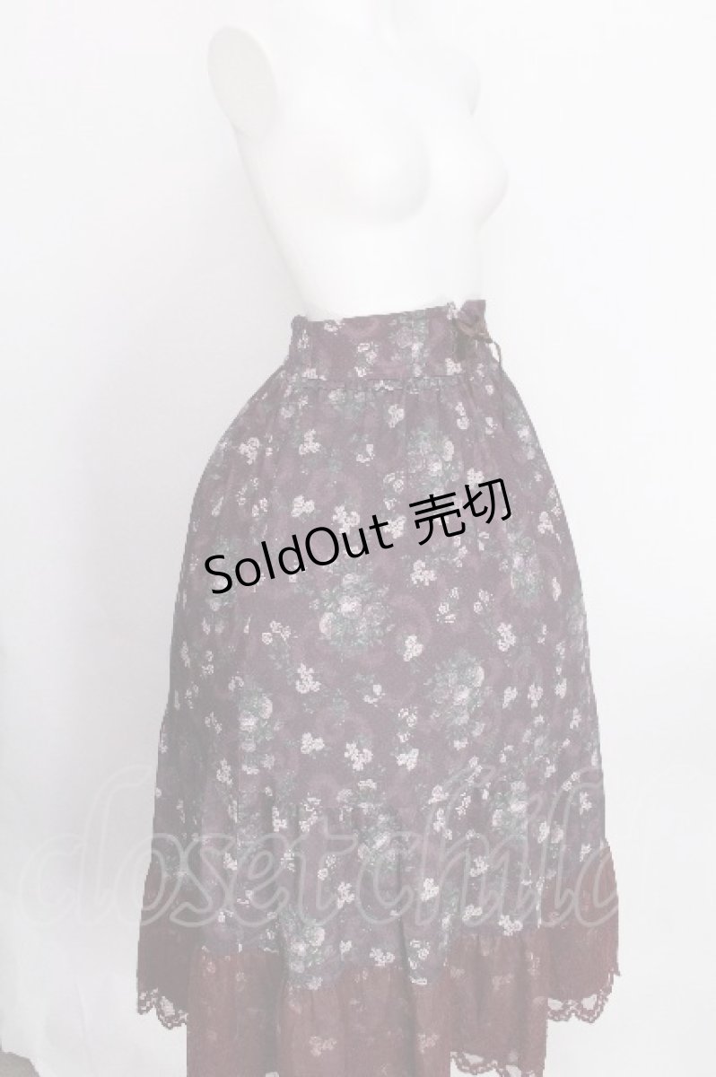 画像3: axes femme / ミュルーズ染織美術館コラボ/フェザー×フラワー柄スカート  ワイン S-26-08-10-043-AX-SK-AS-ZS (3)