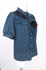 画像3: axes femme / リボン×ジャボブローチブラウス  グリーン S-26-08-10-008-AX-BL-HR-ZS (3)