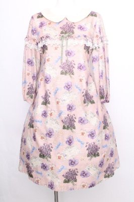 Preview of Flower Letter袖付ワンピース  ピンク