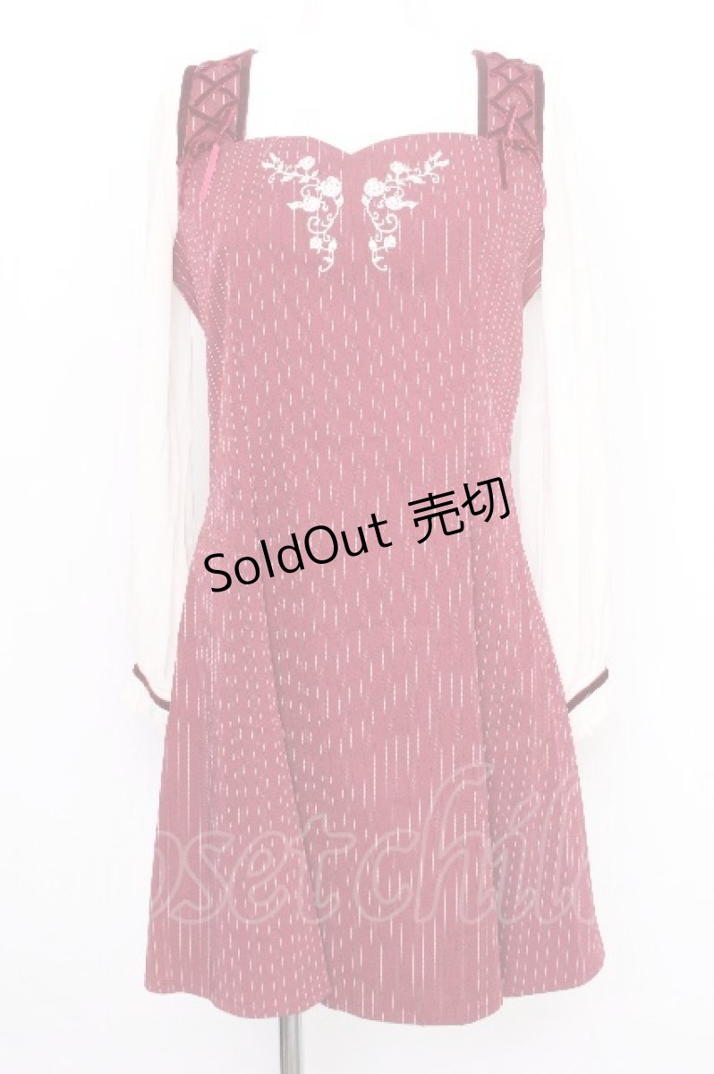 画像1: axes femme POETIQUE / 刺繍入りストライプワンピース  ワイン S-26-08-11-043-AX-OP-AS-ZS (1)