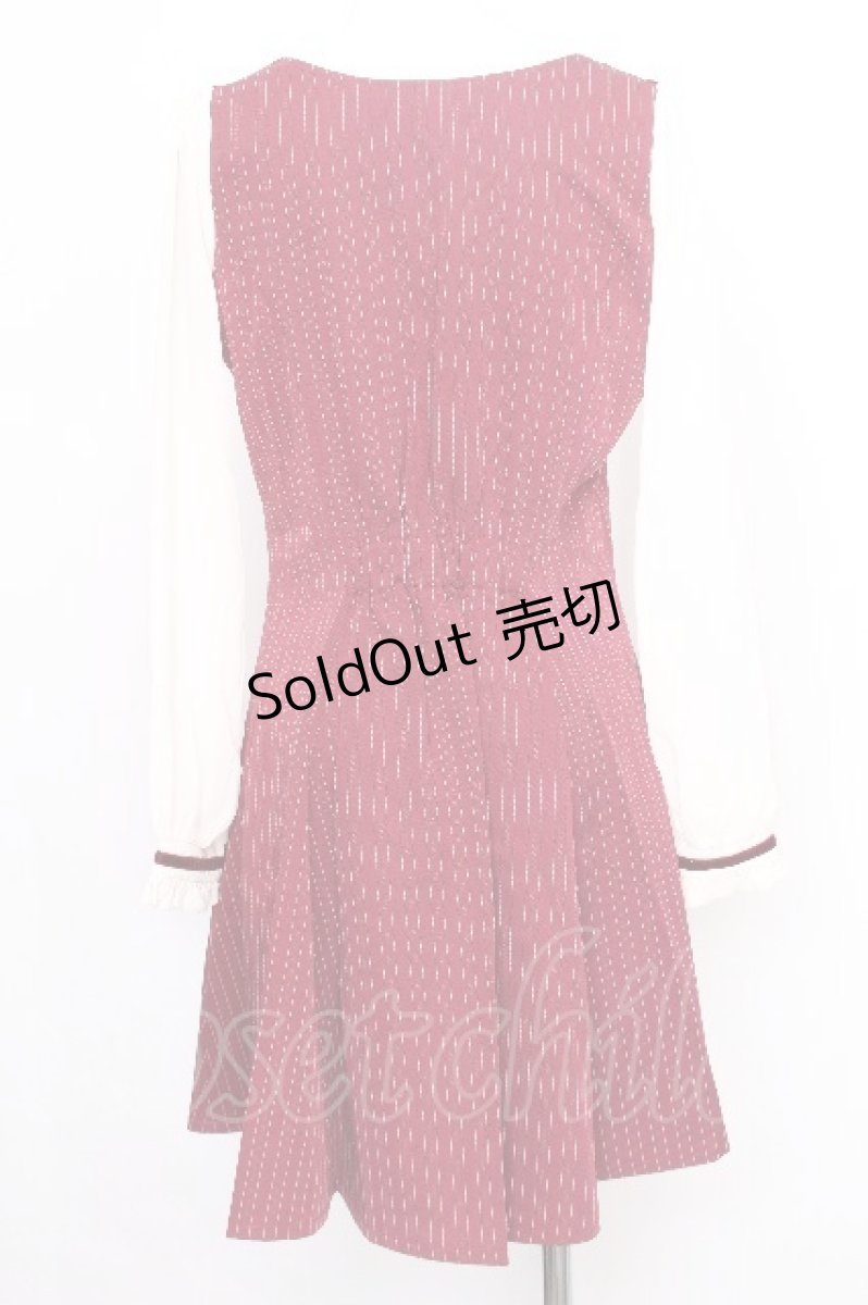 画像2: axes femme POETIQUE / 刺繍入りストライプワンピース  ワイン S-26-08-11-043-AX-OP-AS-ZS (2)