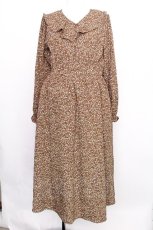 画像1: axes femme POETIQUE / ラッフルフリル襟ロングワンピース M 茶 S-26-08-11-048-AX-OP-SZ-ZS (1)