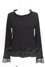 画像1: axes femme / 刺繍レース袖プチスタンドプルオーバー  黒 S-26-08-13-021-AX-TO-AS-ZS (1)
