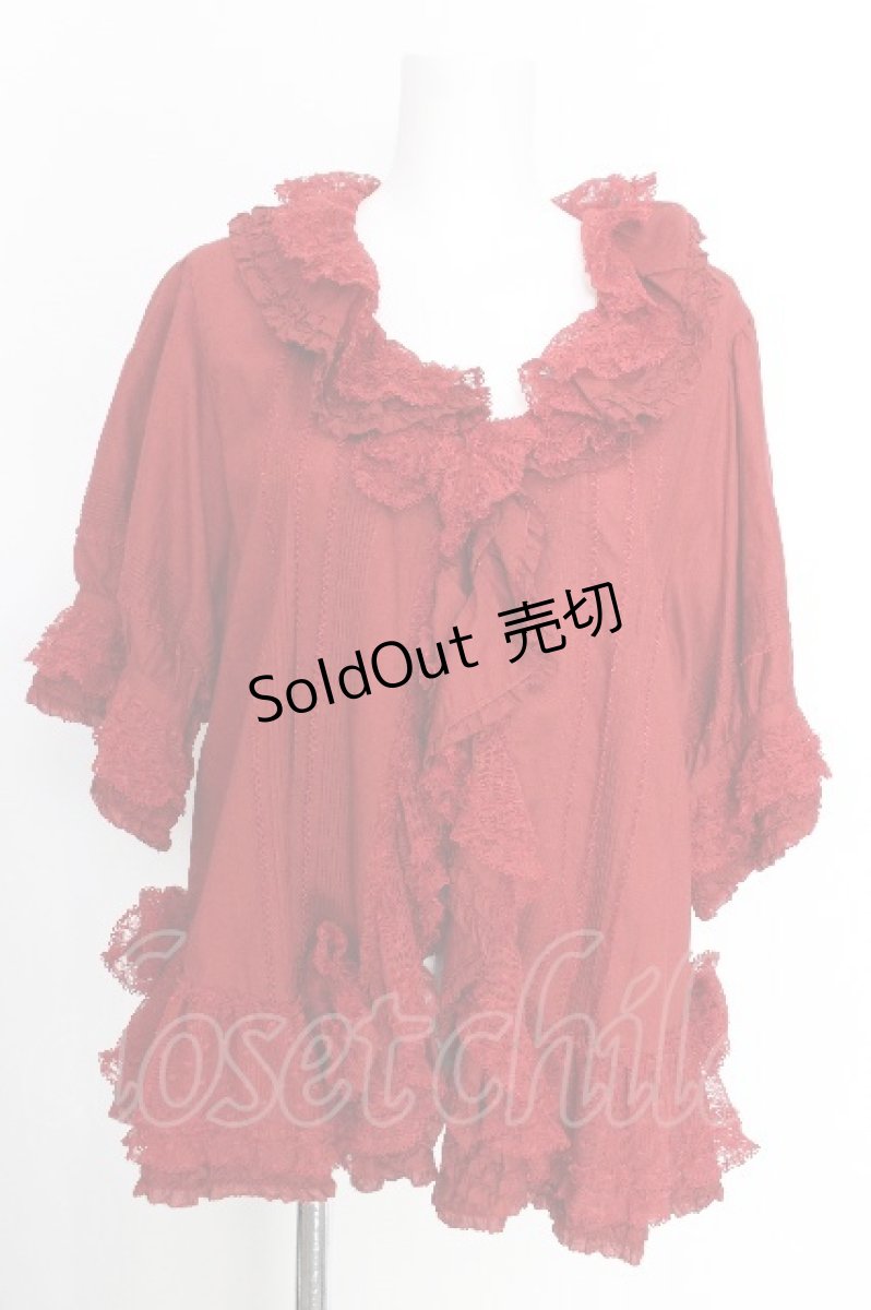画像1: PINK HOUSE / ポルカドットチュール半袖ブラウス  赤 S-26-08-14-014-LO-BL-SA-ZS (1)