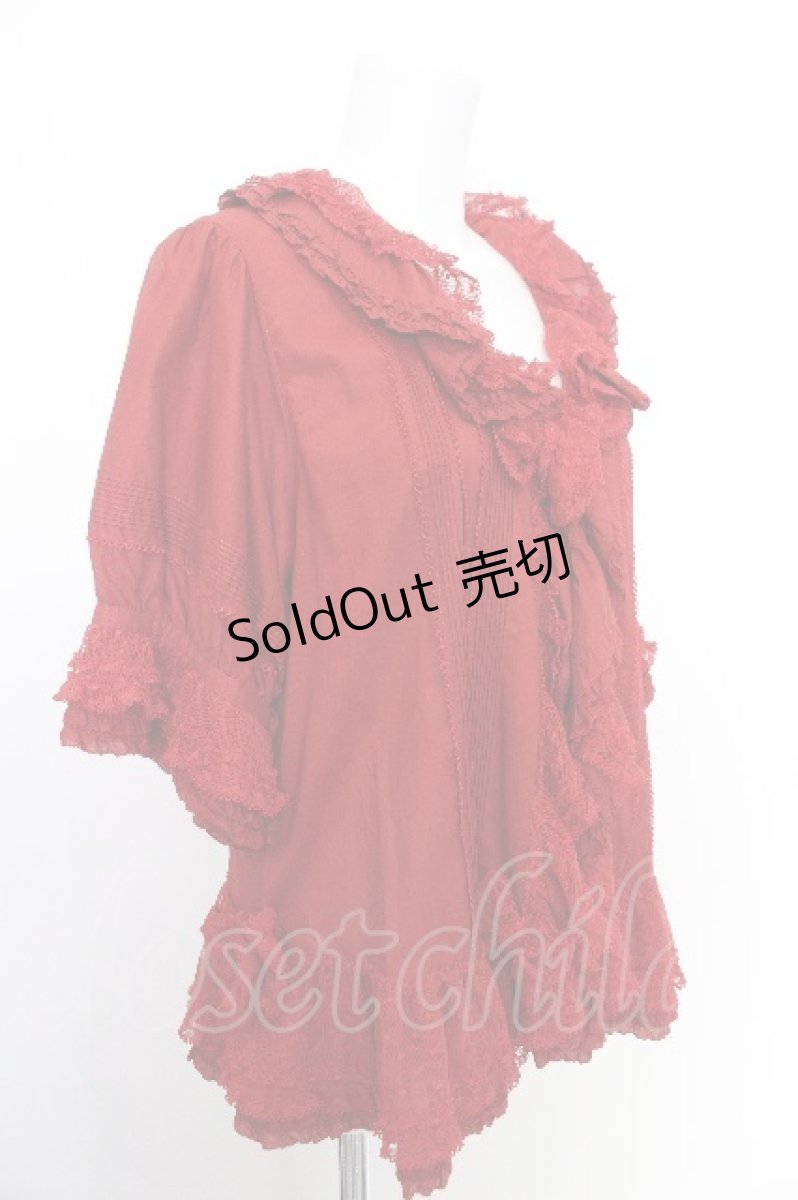 画像3: PINK HOUSE / ポルカドットチュール半袖ブラウス  赤 S-26-08-14-014-LO-BL-SA-ZS (3)