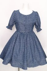 画像1: evelyn / ハートドットワンピース  ブルー S-26-08-18-047-LO-OP-AS-ZS (1)