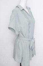 画像3: axes femme / レース使いチュニックブラウス  グリーン S-26-08-21-041-AX-BL-AS-ZS (3)