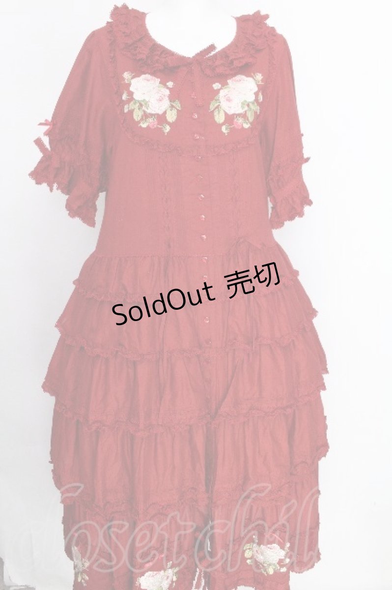 画像1: PINK HOUSE / Berry Rose刺繍入りパッチワーク風ワンピース F 赤 S-26-08-21-014-LO-OP-AS-ZS (1)