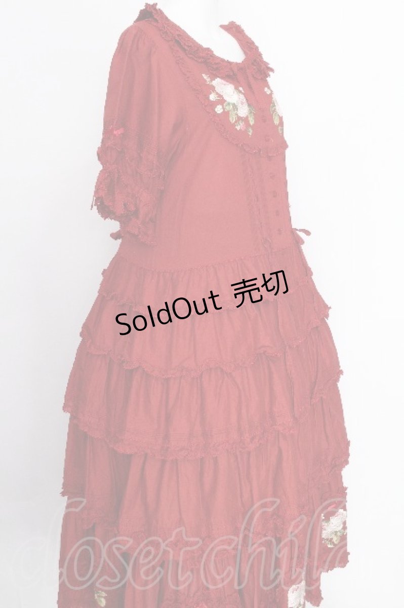 画像3: PINK HOUSE / Berry Rose刺繍入りパッチワーク風ワンピース F 赤 S-26-08-21-014-LO-OP-AS-ZS (3)