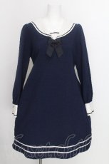 画像1: Innocent World White / セーラーカラーAラインワンピース L 紺 S-26-08-21-022-IW-OP-HR-ZS (1)