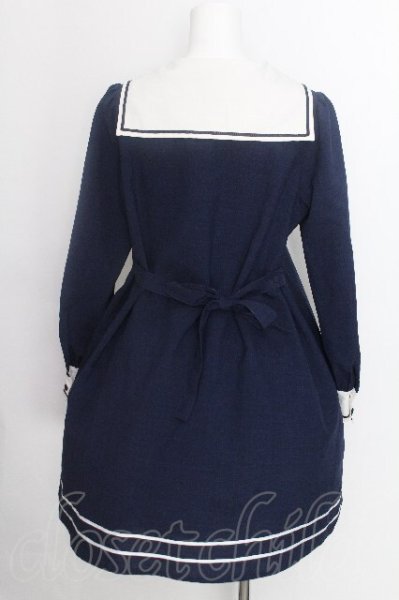 Innocent World セーラーカラー 長袖ワンピース Innocent World White / セーラーカラーAラインワンピース L 紺 S-26