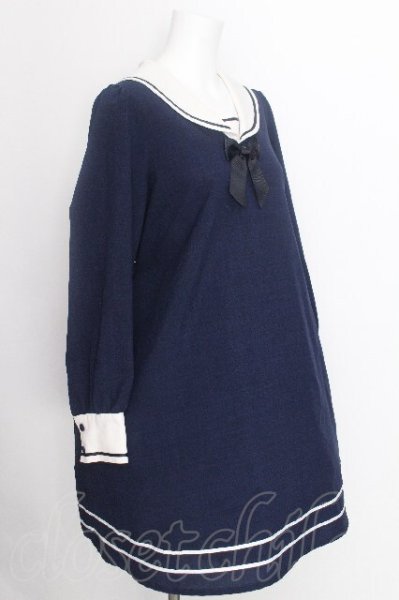 Innocent World White / セーラーカラーAラインワンピース L 紺 S-26