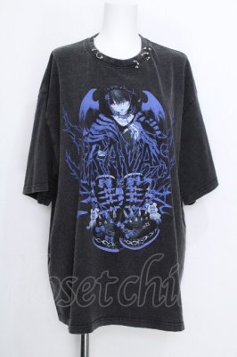 Preview of ピアス付イラスト加工半袖Tシャツ  グレーｘ青