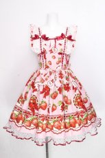 画像1: BABY,THE STARS SHINE BRIGHT / Love’s Strawberry Afternoon Tea柄 ジャンパースカートII  ピンク S-26-08-23-058-BA-OP-AS-ZS (1)