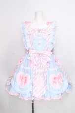 画像1: BABY,THE STARS SHINE BRIGHT / Heart Bunny Parade ストライプジャンパースカート  サックスｘピンク S-26-08-23-059-BA-OP-AS-ZS (1)