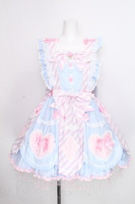 Preview of Heart Bunny Parade ストライプジャンパースカート  サックスｘピンク