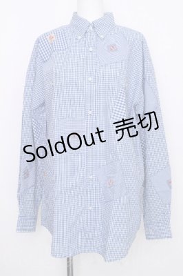 Preview of チェック&ワッペン長袖シャツ  青