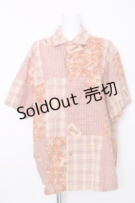 Preview of チェック&ワッペン半袖シャツ  オレンジ系